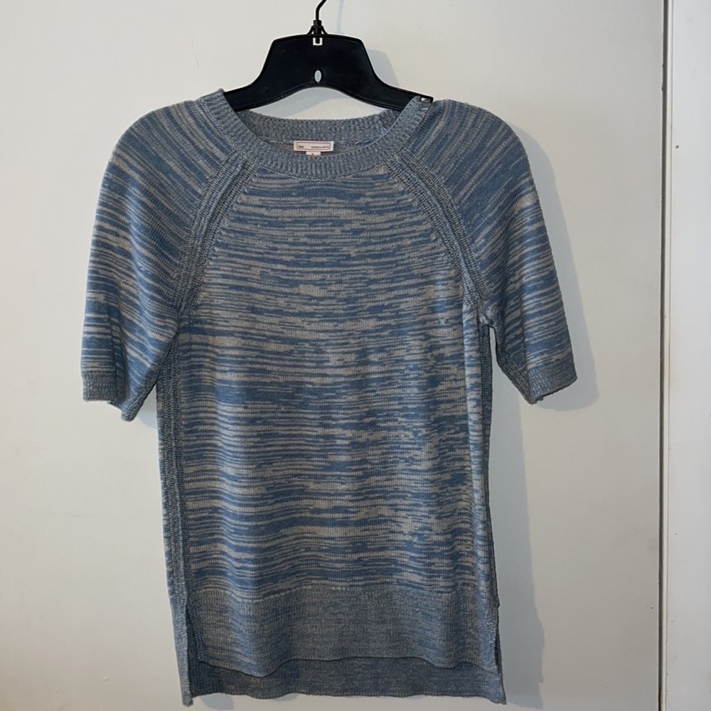 GAP Blue and Heather Gray Short-Sleeve Knit Sweater